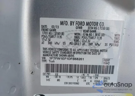 2013 Ford F-150 Xlt from USA, damaged, VIN 1FTFW1EF1DFB68261